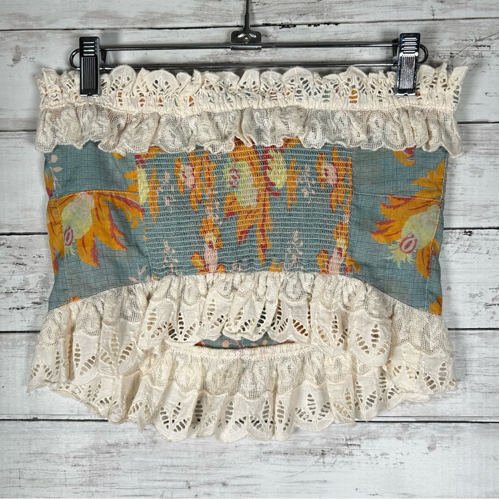 Free People Dolly Floral Lace Tube Bustier Crop Top Ocean Blue Size S NWT $128 - Picture 5 of 8